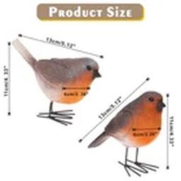 EONLION 1 Pair Resin Robin Birds Outdoor Decor Bird Statues Lifelike Patio - thumbnail 2