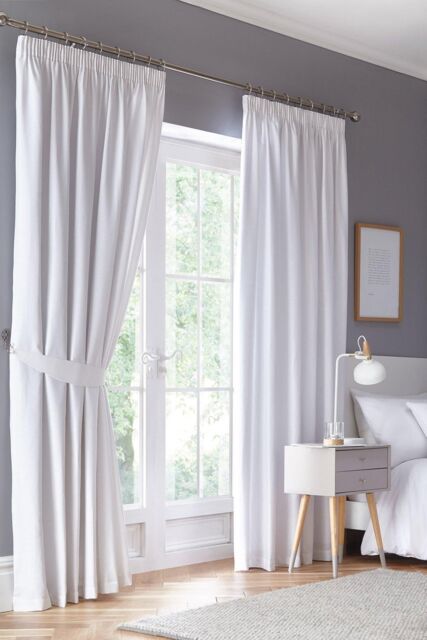 Fusion 'Dijon' Thermal & Blackout Fully Lined Pencil Pleat Curtains in White - Size: 168 cm width x 137 cm drop - image 1