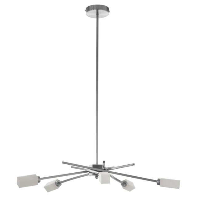 Orsina 5 Frosted Glass Shade Pendant Lamp, Silver Finish Iron Frame Light, Contemporary Luxe Ceiling Fixture - image 1