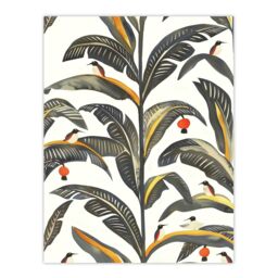 "Artery8 Palm Leaves Birds Tropical Pattern Botanical Wall Art Print in Green - Size: W24"" x H32""" - thumbnail 1