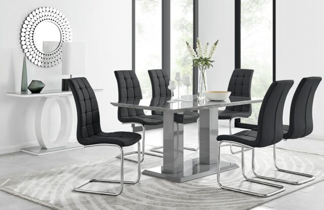 FurnitureboxUK Imperia 6 Grey Dining Table & 6 Murano Chairs in Black - image 1