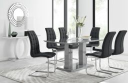 FurnitureboxUK Imperia 6 Grey Dining Table & 6 Murano Chairs in Black - thumbnail 1