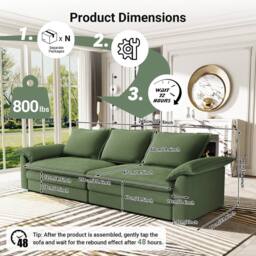 Dprodo 265CM Chenille Sofa Sleeper Deep Seat Couch in Green - thumbnail 2
