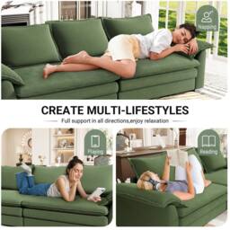Dprodo 265CM Chenille Sofa Sleeper Deep Seat Couch in Green - thumbnail 7