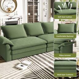 Dprodo 265CM Chenille Sofa Sleeper Deep Seat Couch in Green - thumbnail 8