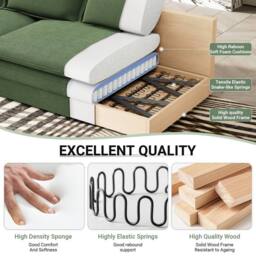 Dprodo 265CM Chenille Sofa Sleeper Deep Seat Couch in Green - thumbnail 6
