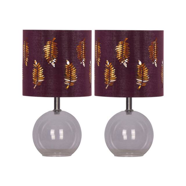 First Choice Lighting Set of 2 Buck - Clear Glass Globe Table Lamps with Burgundy Shade - image 1
