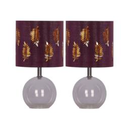 First Choice Lighting Set of 2 Buck - Clear Glass Globe Table Lamps with Burgundy Shade