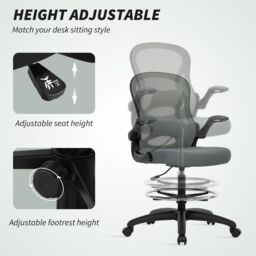 VINSETTO Standing Desk Chair with Adjustable Footrest, Charcoal Grey in Dark Grey - thumbnail 4
