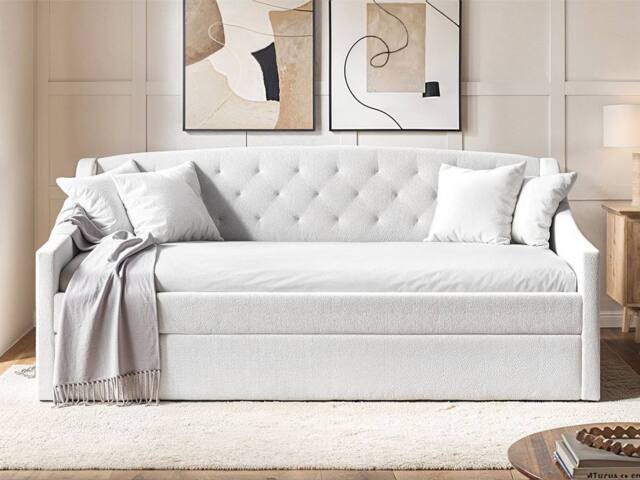 Flair Aurora Boucle Daybed with Trundle in White - Size: Single - image 1