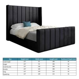 KDMD Stretton Winged Upholstered Black Soft Velvet Designer Bed Frame - Size: Single - thumbnail 7