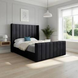 KDMD Stretton Winged Upholstered Black Soft Velvet Designer Bed Frame - Size: Single