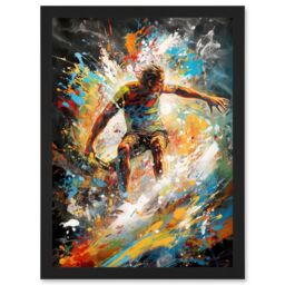 Artery8 Surfer Surfing on Crashing Waves Splatter Paint Artwork Framed Wall Art Print A4 in Black - thumbnail 1