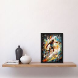 Artery8 Surfer Surfing on Crashing Waves Splatter Paint Artwork Framed Wall Art Print A4 in Black - thumbnail 2
