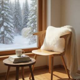 Infinity Leather Natural Sheepskin Real Wool Cushion in Ivory - Size: 40 cm x 40 cm - thumbnail 1