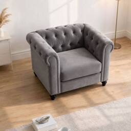 Sofaya Hampton Armchair Chesterfield Seater Sofa Velvet Couch in Grey - Size: 1 Seater - thumbnail 3
