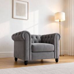 Sofaya Hampton Armchair Chesterfield Seater Sofa Velvet Couch in Grey - Size: 1 Seater - thumbnail 2