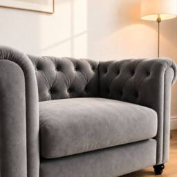 Sofaya Hampton Armchair Chesterfield Seater Sofa Velvet Couch in Grey - Size: 1 Seater - thumbnail 4