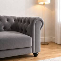 Sofaya Hampton Armchair Chesterfield Seater Sofa Velvet Couch in Grey - Size: 1 Seater - thumbnail 5