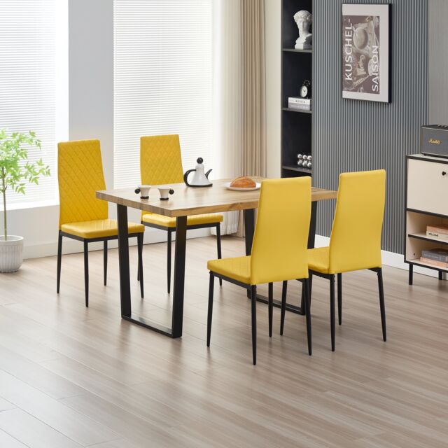 Outdoor Living Colorado Dining Table with 4 Mustard Emily Leather Chairs - image 1