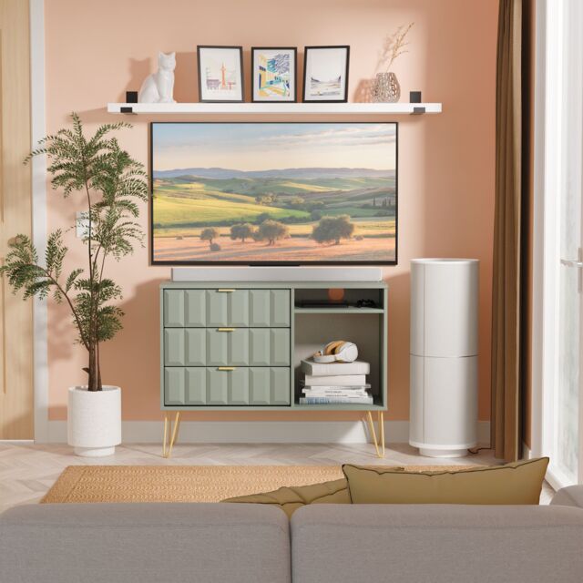 Ready Assembled 2 U Metro 3 Drawer TV Unit (Ready Assembled) in Pale Green - image 1