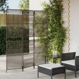 Berkfield Home Room Divider 3 Panels Grey Poly Rattan - thumbnail 2