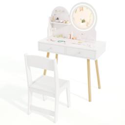 Costway Princess Makeup Dressing Desk & Chair Set Kids Vanity Set-White in White - thumbnail 1