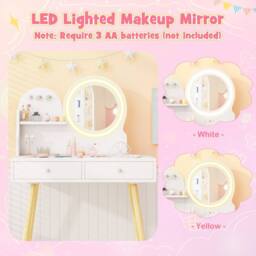 Costway Princess Makeup Dressing Desk & Chair Set Kids Vanity Set-White in White - thumbnail 6