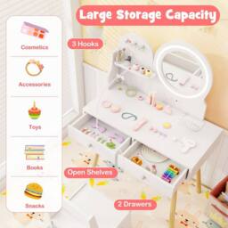 Costway Princess Makeup Dressing Desk & Chair Set Kids Vanity Set-White in White - thumbnail 3