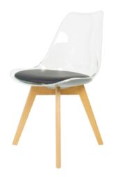 Fusion Living Soho Clear Plastic Dining Chair with Squared Light Wood Legs in Black - thumbnail 2