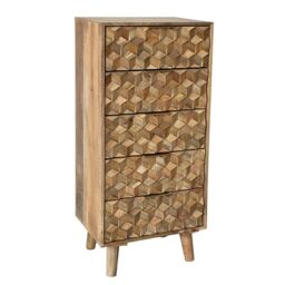 Jaipur Furniture Ltd Geometric 5 Drawer Tall Chest - Mango Wood - L40 x W55 x H118 cm - Mango Light Finish in Brown - thumbnail 2
