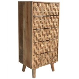 Jaipur Furniture Ltd Geometric 5 Drawer Tall Chest - Mango Wood - L40 x W55 x H118 cm - Mango Light Finish in Brown - thumbnail 4