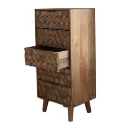 Jaipur Furniture Ltd Geometric 5 Drawer Tall Chest - Mango Wood - L40 x W55 x H118 cm - Mango Light Finish in Brown - thumbnail 5