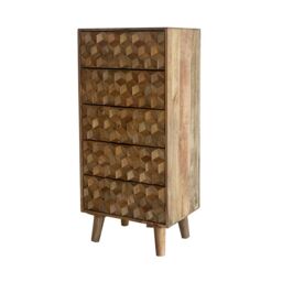 Jaipur Furniture Ltd Geometric 5 Drawer Tall Chest - Mango Wood - L40 x W55 x H118 cm - Mango Light Finish in Brown - thumbnail 3