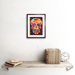 "Artery8 Wall Art Print Day of The Dead Skull Oil Paint Framed in Brown - Size: W7"" x H9""" - thumbnail 2