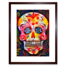 "Artery8 Wall Art Print Day of The Dead Skull Oil Paint Framed in Brown - Size: W7"" x H9""" - thumbnail 1