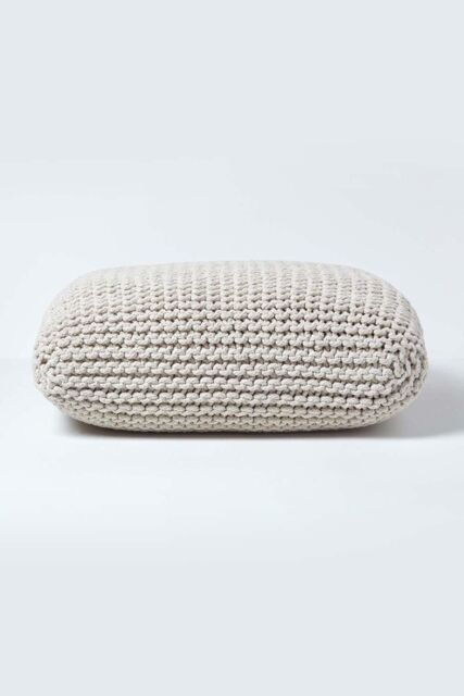 Homescapes Square Cotton Knitted Pouffe Floor Cushion in Natural - image 1