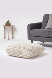Homescapes Square Cotton Knitted Pouffe Floor Cushion in Natural - thumbnail 2