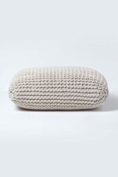 Homescapes Square Cotton Knitted Pouffe Floor Cushion in Natural