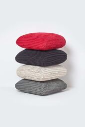 Homescapes Square Cotton Knitted Pouffe Floor Cushion in Natural - thumbnail 5