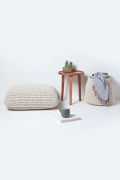 Homescapes Square Cotton Knitted Pouffe Floor Cushion in Natural - thumbnail 6