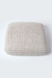 Homescapes Square Cotton Knitted Pouffe Floor Cushion in Natural - thumbnail 3