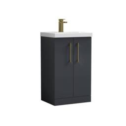 Balterley Modern Bathroom 2 Soft Close Door Vanity Unit Basin, Dark Grey, 500mm in Grey - thumbnail 1