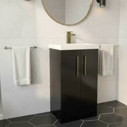 Balterley Modern Bathroom 2 Soft Close Door Vanity Unit Basin, Dark Grey, 500mm in Grey - thumbnail 3