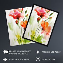 "Artery8 Abstract Flowers Red Green Watercolour Painting Wall Art Print - Size: W18"" x H24""" - thumbnail 2