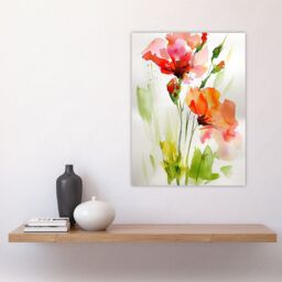 "Artery8 Abstract Flowers Red Green Watercolour Painting Wall Art Print - Size: W18"" x H24""" - thumbnail 4