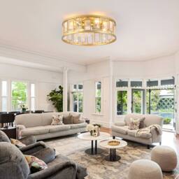 NIVOR 4 Light Gold Crystal Caged Ceiling Fan with Remote/APP Reversible E27 in Metallic Gold - thumbnail 6