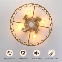 NIVOR 4 Light Gold Crystal Caged Ceiling Fan with Remote/APP Reversible E27 in Metallic Gold - thumbnail 9