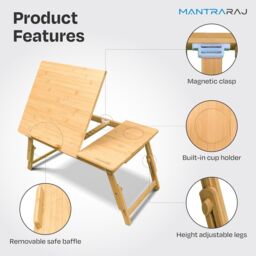 MANTRARAJ Bamboo Laptop Desk Adjustable Height with Drawer Study Table Bed Desk in Brown - thumbnail 4