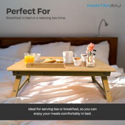 MANTRARAJ Bamboo Laptop Desk Adjustable Height with Drawer Study Table Bed Desk in Brown - thumbnail 6